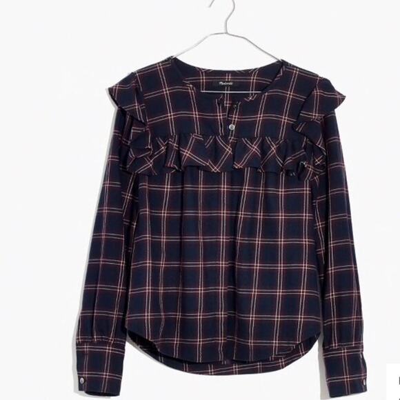 Madewell Berkshire Plaid Ruffle Yoke Top - Picture 7 of 8